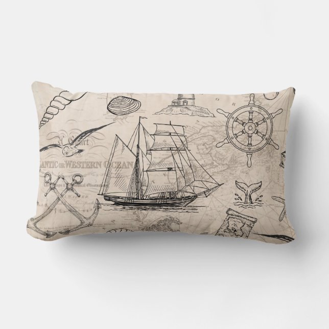 Almofada Lombar Nautical Map Sailing Ship (Frente)