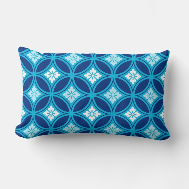 Almofada Lombar Navio com Motif Flor, Azul Indigo Profundo (Frente)