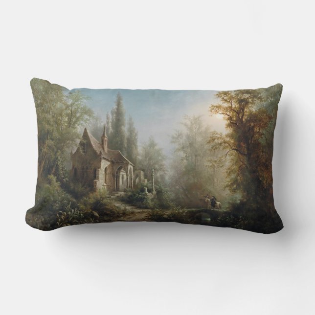 Almofada Lombar Noite de Lua sobre Capela e Cavaleiros (Frente)