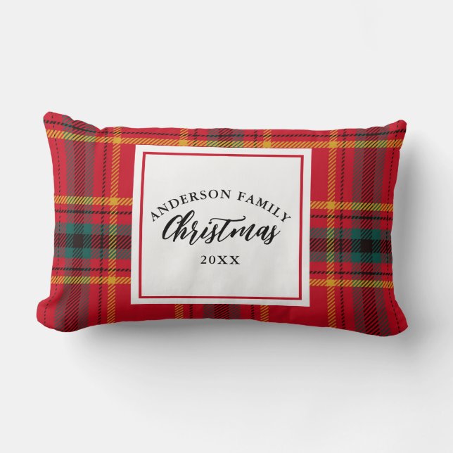 Almofada Lombar Nome da Família de Xadrezes de Natal Tartan Ano (Frente)