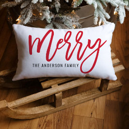 Almofada Lombar Nome da Família em Merry Red Script Natal