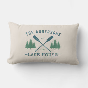 Almofada Lombar Nome da família Lago House Oars Pine Trees Outdoo