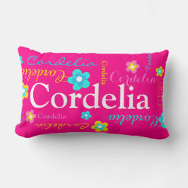 Almofada Lombar Nome da flor padrão rosa aqua Cordelia