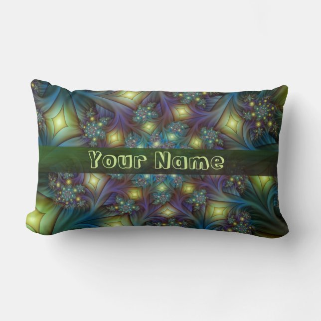 Almofada Lombar Nome de Arte Fratural azul iluminado azul roxo (Frente)