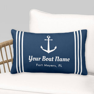 Almofada Lombar Nome do Barco Personalizado Azul Marinho Náutico