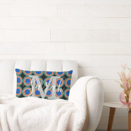 Almofada Lombar Nome do Monograma Geométrico dos Círculos Retro