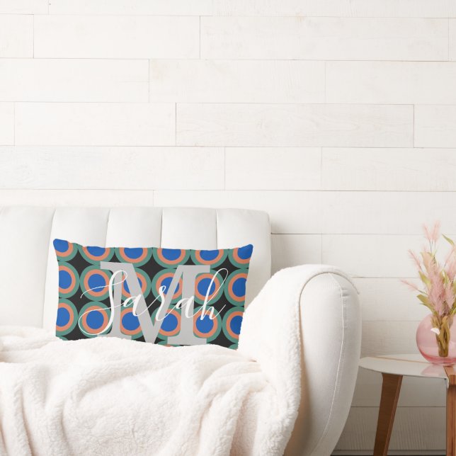 Almofada Lombar Nome do Monograma Geométrico dos Círculos Retro (Sofá)