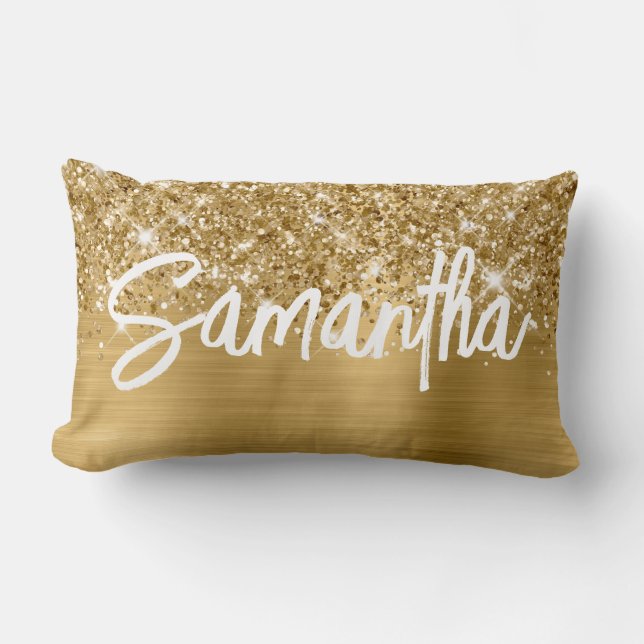 Almofada Lombar Nome do Script da Escova Glam Glittery Gold (Frente)