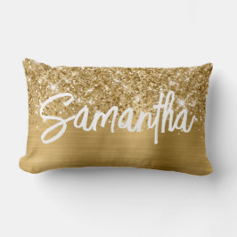 Almofada Lombar Nome do Script de Pincel do Glittery Dourado Glam