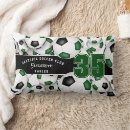 Almofada Lombar Nome do time de bolas de futebol preto verde