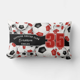 Almofada Lombar Nome do time de bolas de futebol preto vermelho