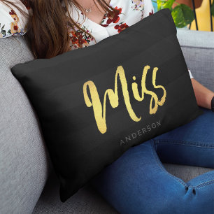Almofada Lombar Nome Elegante Faux Dourado Miss Black Stripes