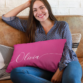 Almofada Lombar Nome em Script de Caligrafia Elegante Branco Brilh