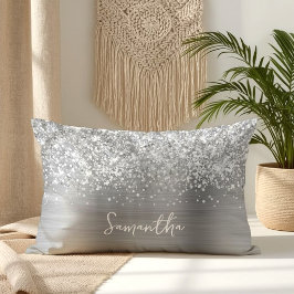 Almofada Lombar Nome Glam de Prata Brilhante