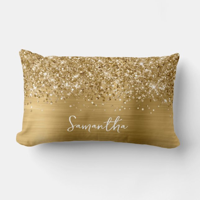 Almofada Lombar Nome Glam Glittery Gold Script (Frente)