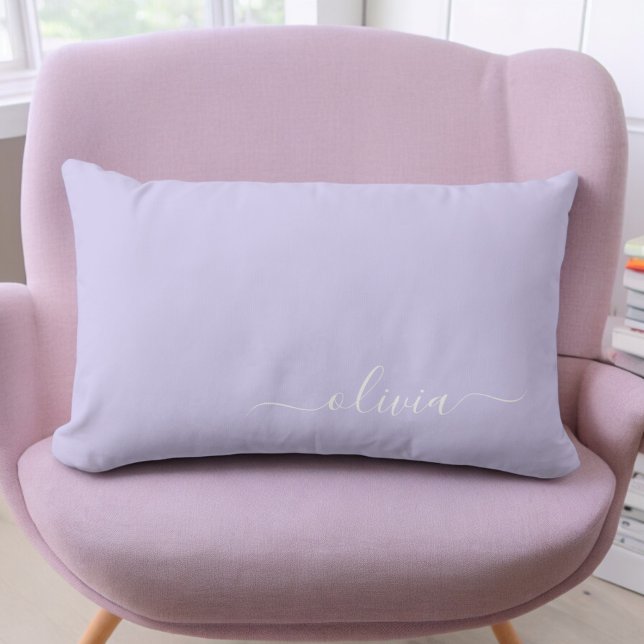 Almofada Lombar Nome Moderno do Monograma de Script Girly Roxo da  (Criador carregado)