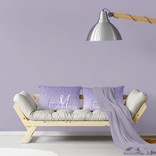 Almofada Lombar Nome Personalizado da Glitter Roxo Moderno (Criador carregado)