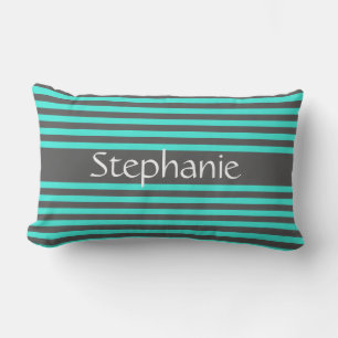 Almofada Lombar Nome Personalizado de Stripes Brancas de Cinza na