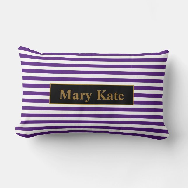 Almofada Lombar Nome Personalizado Rotas Roxas/Brancas (Frente)