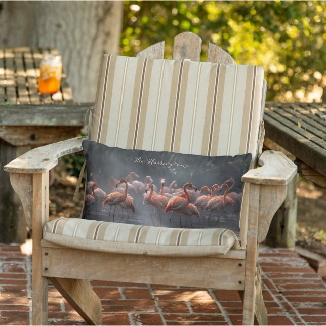 Almofada Lombar Nome personalizado Tropical Flamingos (Cadeira)