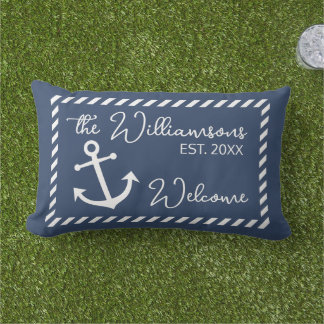 Almofada Lombar Nome personalizado Vintage Dark Blue Welcome Aboar