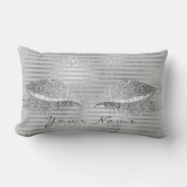 Almofada Lombar Nome Silver Glitter Stripes Diamond Makeup White (Frente)