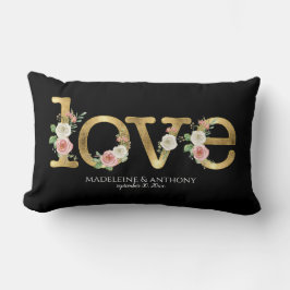 Almofada Lombar Nomes Preto Dourado Floral Aquarela Casamento Amor