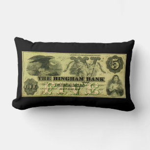 Almofada Lombar Nota de 5 Dólares de Hingham Massachusetts, 1860
