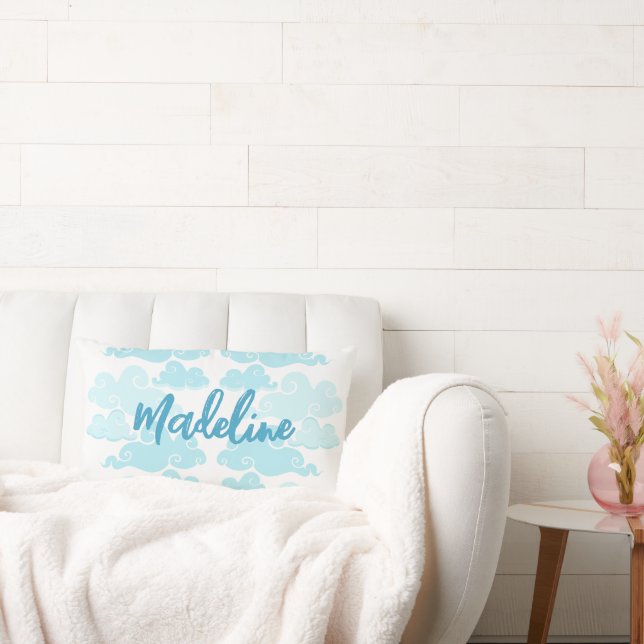 Almofada Lombar Nuvem de Chinoiserie Azul Água (Sofá)