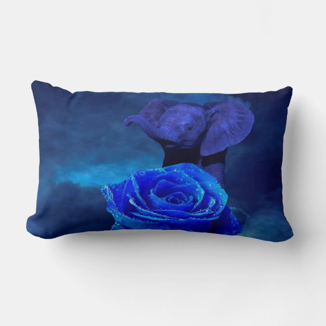 Almofada Lombar O elefante azul e aumentou (Frente)