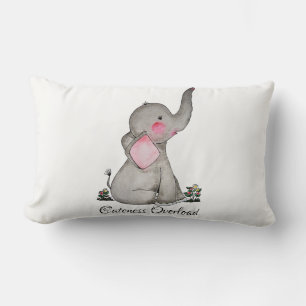 Almofada Lombar O elefante bonito do bebê da aguarela com cora &