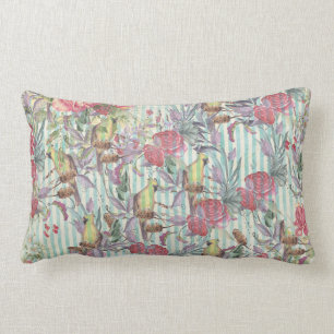 Almofada Lombar O grunge cor-de-rosa verde do vintage listra o