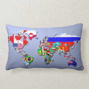 Almofada Lombar O mapa do mundo com suas bandeiras