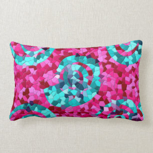 Almofada Lombar O mosaico azul da cerceta Funky do rosa quente