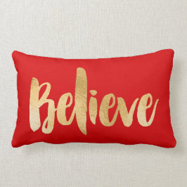 Almofada Lombar O travesseiro vermelho e Dourado do Natal acredita