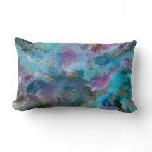 Oceano Azul Roxo, Dourado, Abstrato de Aquarela