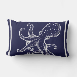 Almofada Lombar Octopus branco no oceano marinho azul náutico exte
