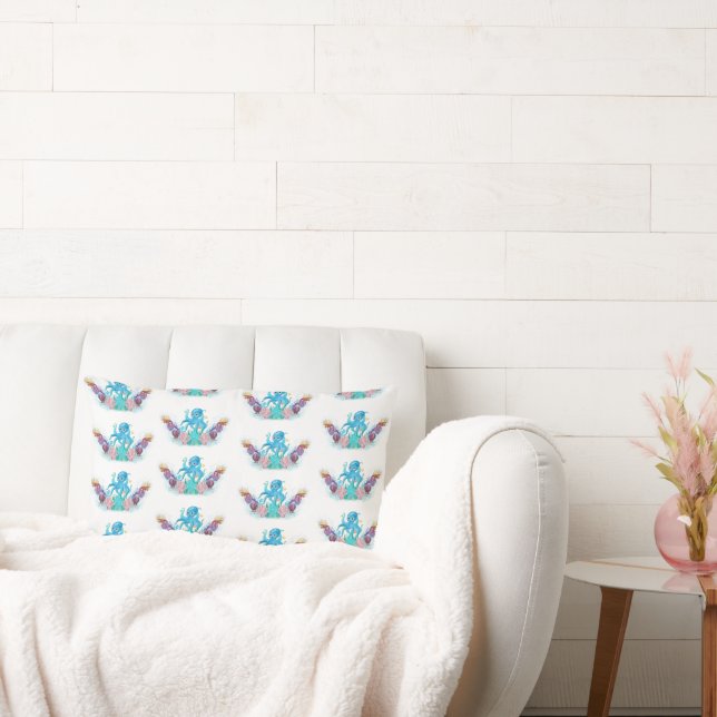 Almofada Lombar Octopus Oceânico Adorável e Conchas Coloridas (Sofá)