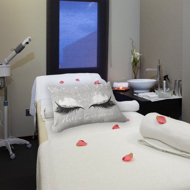 Almofada Lombar Olhos-De-Lama Maquiagem Lashes Prata Alô Gordo (Glitter Eyes Makeup Lashes Silver Hello Gorgeous Lumbar Pillow)