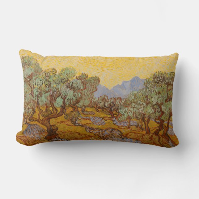 Almofada Lombar Oliveiras de Van Gogh Sol Amarelo Céu (Frente)