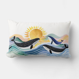 Almofada Lombar Ondas Azuis da Boêmia e Baleias Felizes