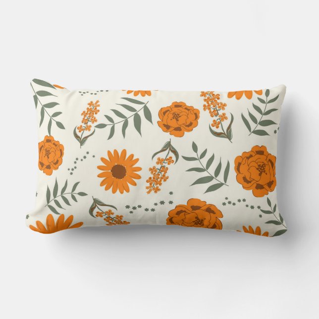 Almofada Lombar Orange Terracotta Floral Boho Botânico (Frente)