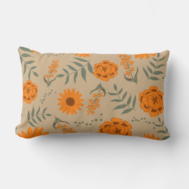 Almofada Lombar Orange Terracotta Floral Boho Botânico (Frente)