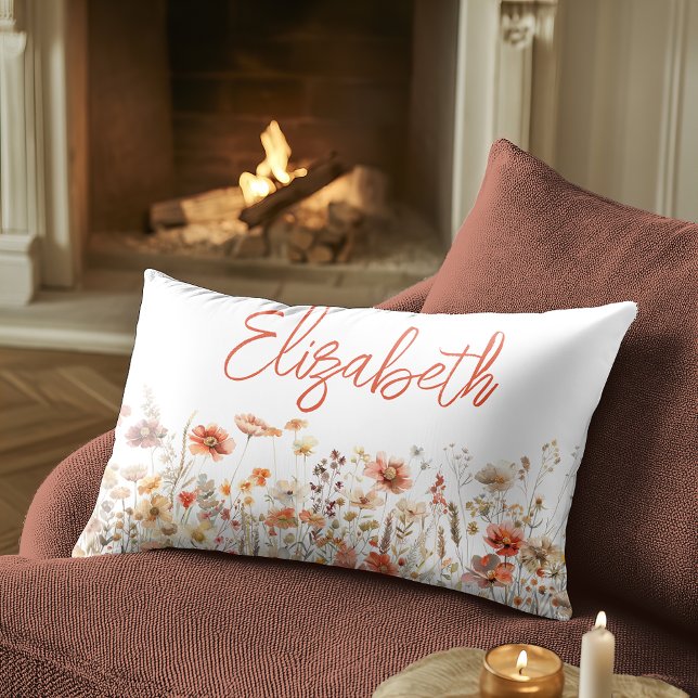 Almofada Lombar Orange Watercolor Wildflower (Criador carregado)