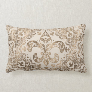 Almofada Lombar Ornamento Fleur-de-lis - ouro pastel