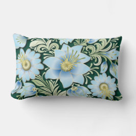 Almofada Lombar Ornamento Floral abstrato Azul em Fundo Verde