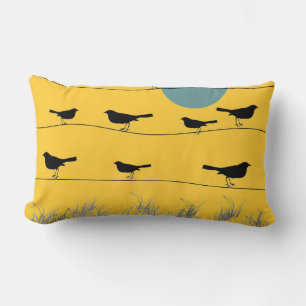 Almofada Lombar Os pássaros em um fio descansam o amarelo
