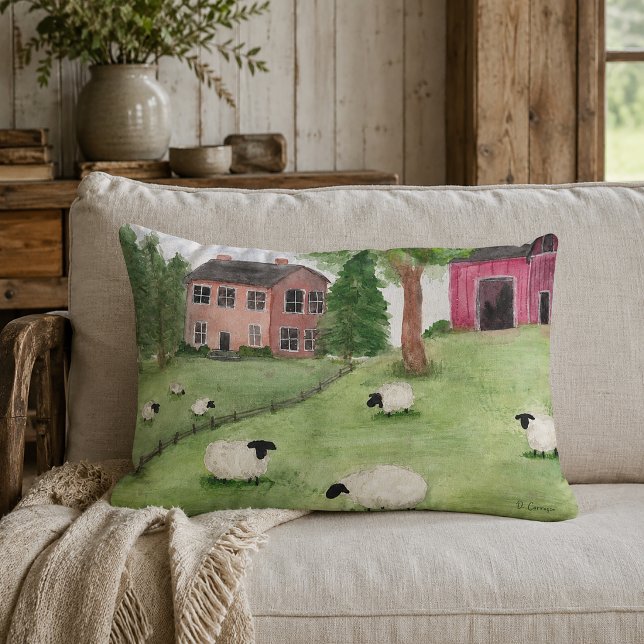 Almofada Lombar Ovelhas Rústicas no Pasto (Rustic Farmhouse Throw Pillow)