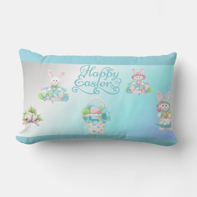Almofada Lombar Ovos de Páscoa de Pastel e Mug de Coelho (Frente)