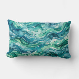 Almofada Lombar Padrão Abstrato Aquarela Oceano Azul